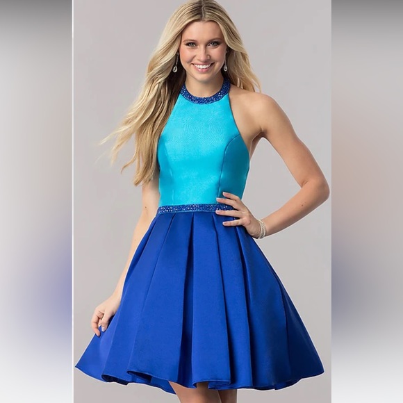 COLORS DRESS Short Royal Blue Color Block Gown Size 0 - Picture 1 of 14